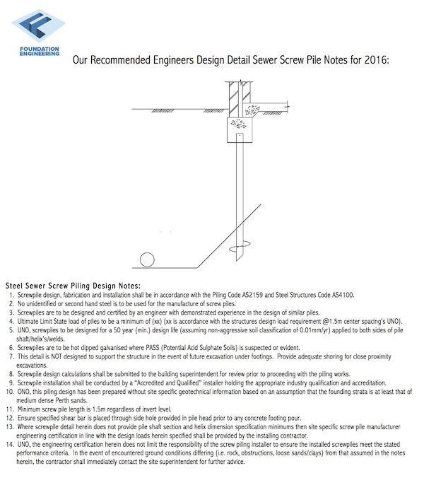 Sewer Screw Pile Engineers Design Notes